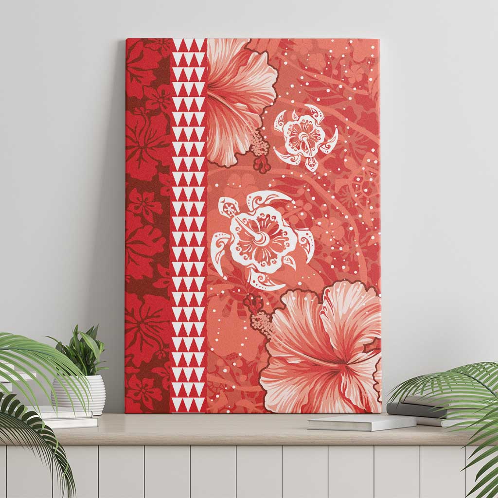 Red Hibiscus Turle Canvas Wall Art Hawaiian Style Tribal Tapa Pattern LT9 - Polynesian Pride