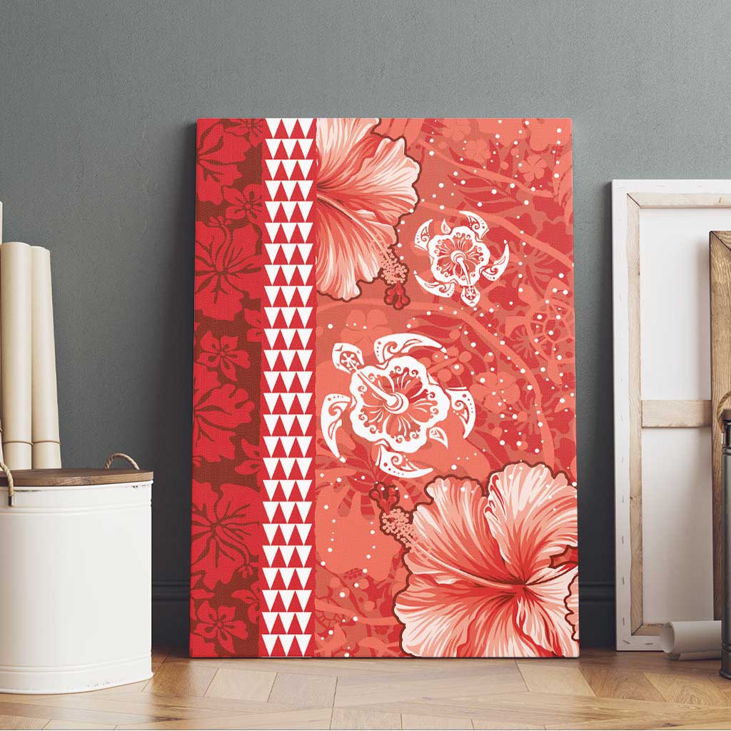 Red Hibiscus Turle Canvas Wall Art Hawaiian Style Tribal Tapa Pattern LT9 - Polynesian Pride