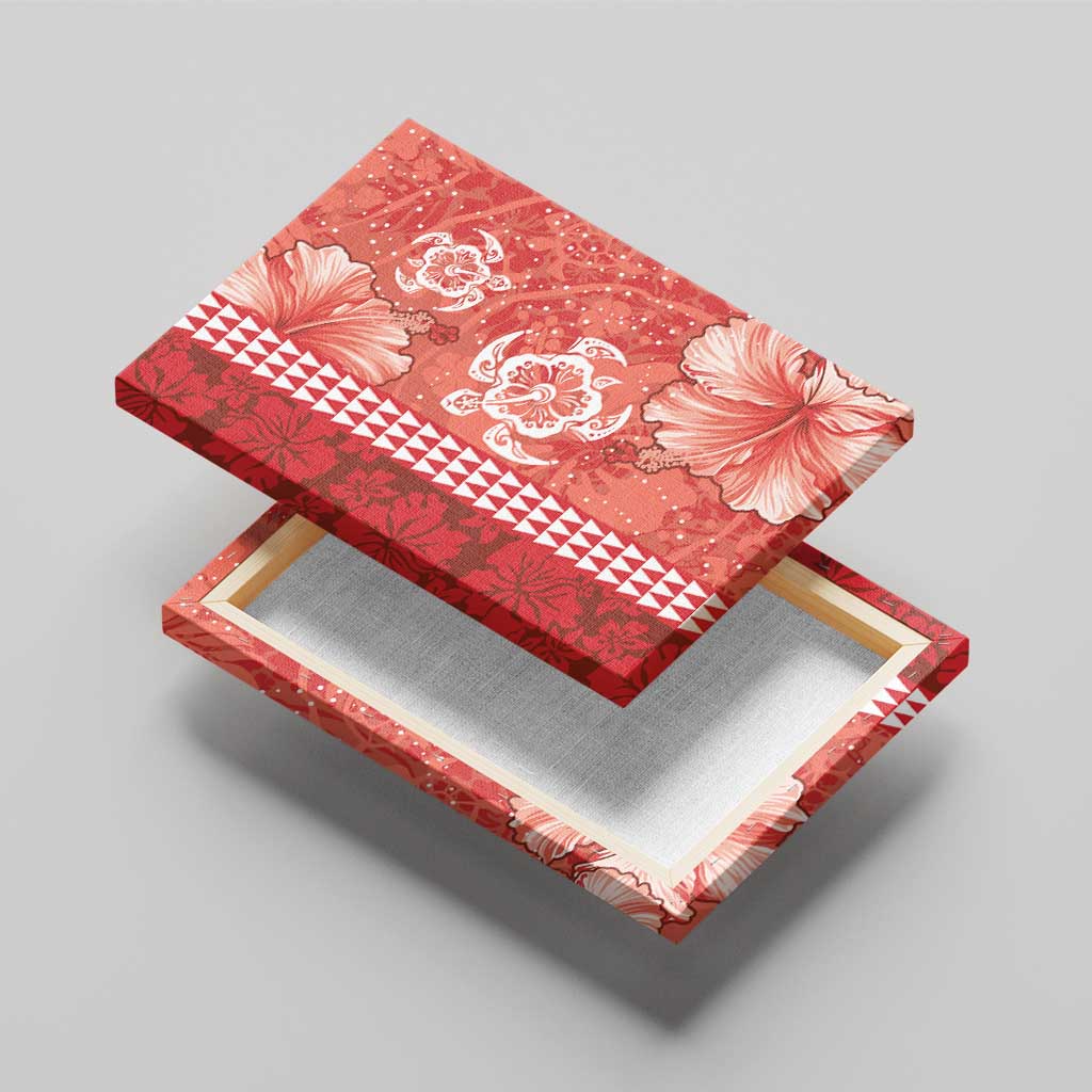 Red Hibiscus Turle Canvas Wall Art Hawaiian Style Tribal Tapa Pattern LT9 - Polynesian Pride