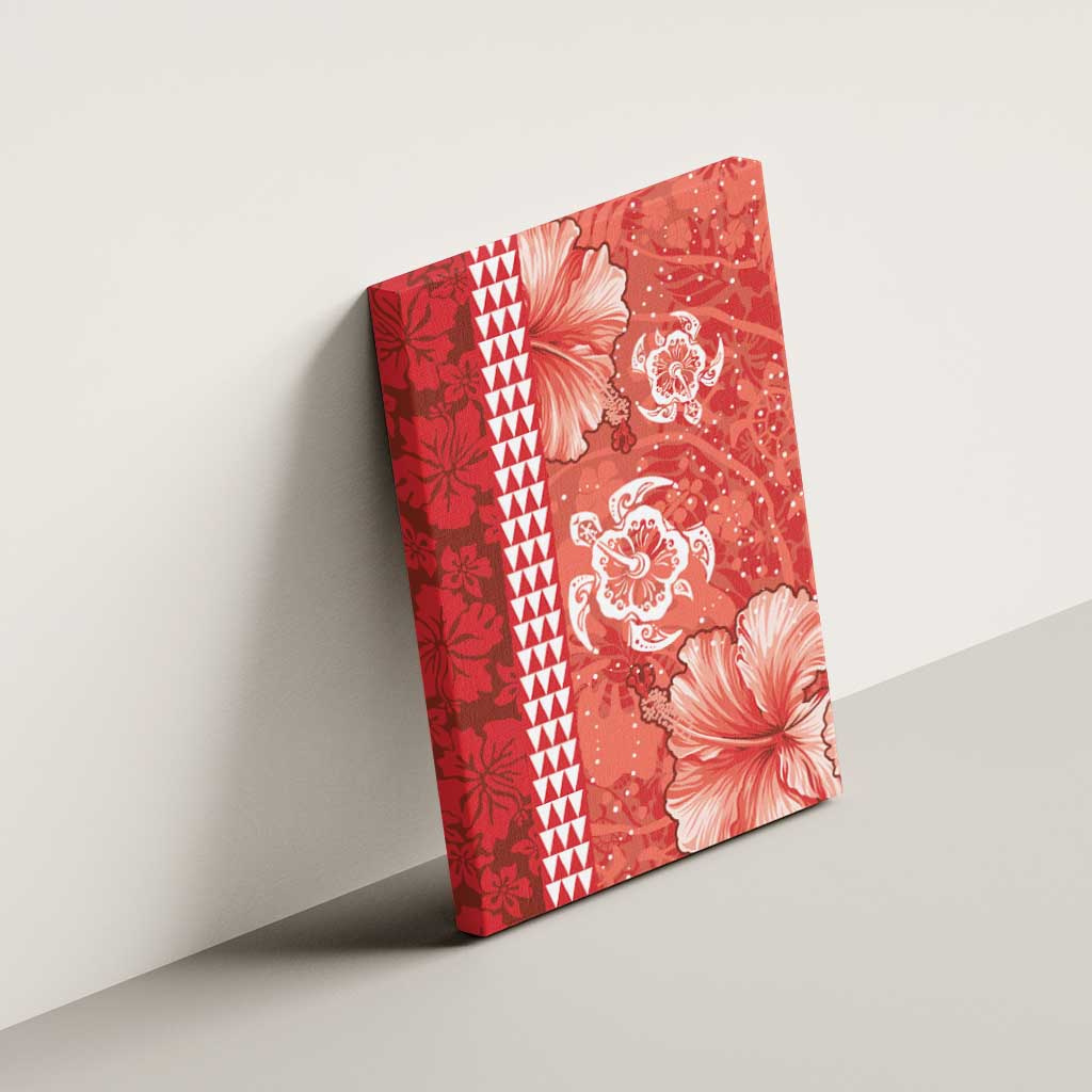 Red Hibiscus Turle Canvas Wall Art Hawaiian Style Tribal Tapa Pattern LT9 - Polynesian Pride