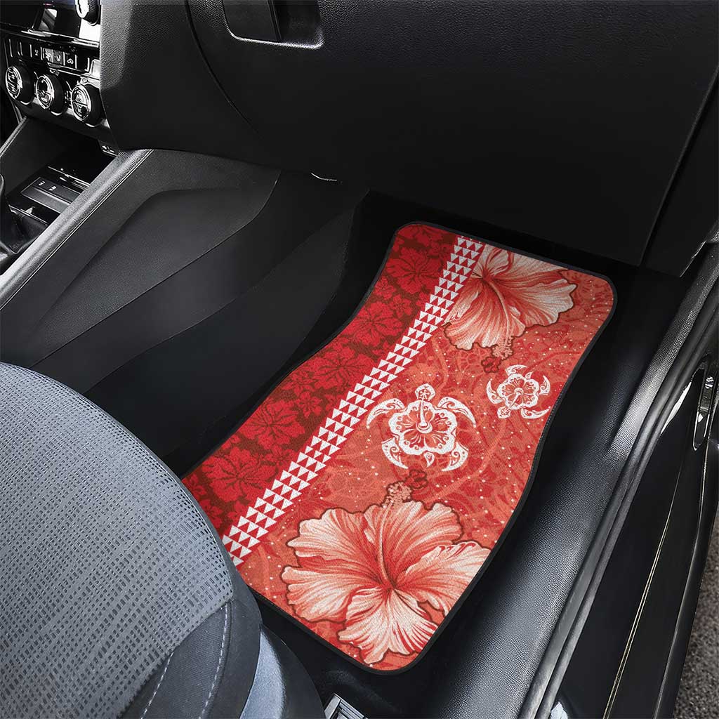 Red Hibiscus Turle Car Mats Hawaiian Style Tribal Tapa Pattern