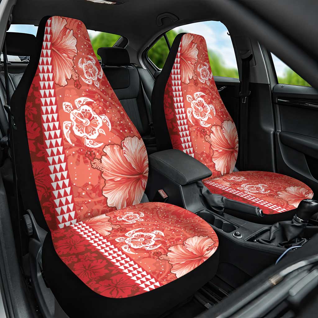 Red Hibiscus Turle Car Seat Cover Hawaiian Style Tribal Tapa Pattern