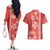 Red Hibiscus Turle Couples Matching Off The Shoulder Long Sleeve Dress and Hawaiian Shirt Hawaiian Style Tribal Tapa Pattern