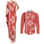 Red Hibiscus Turle Couples Matching Tank Maxi Dress and Long Sleeve Button Shirt Hawaiian Style Tribal Tapa Pattern