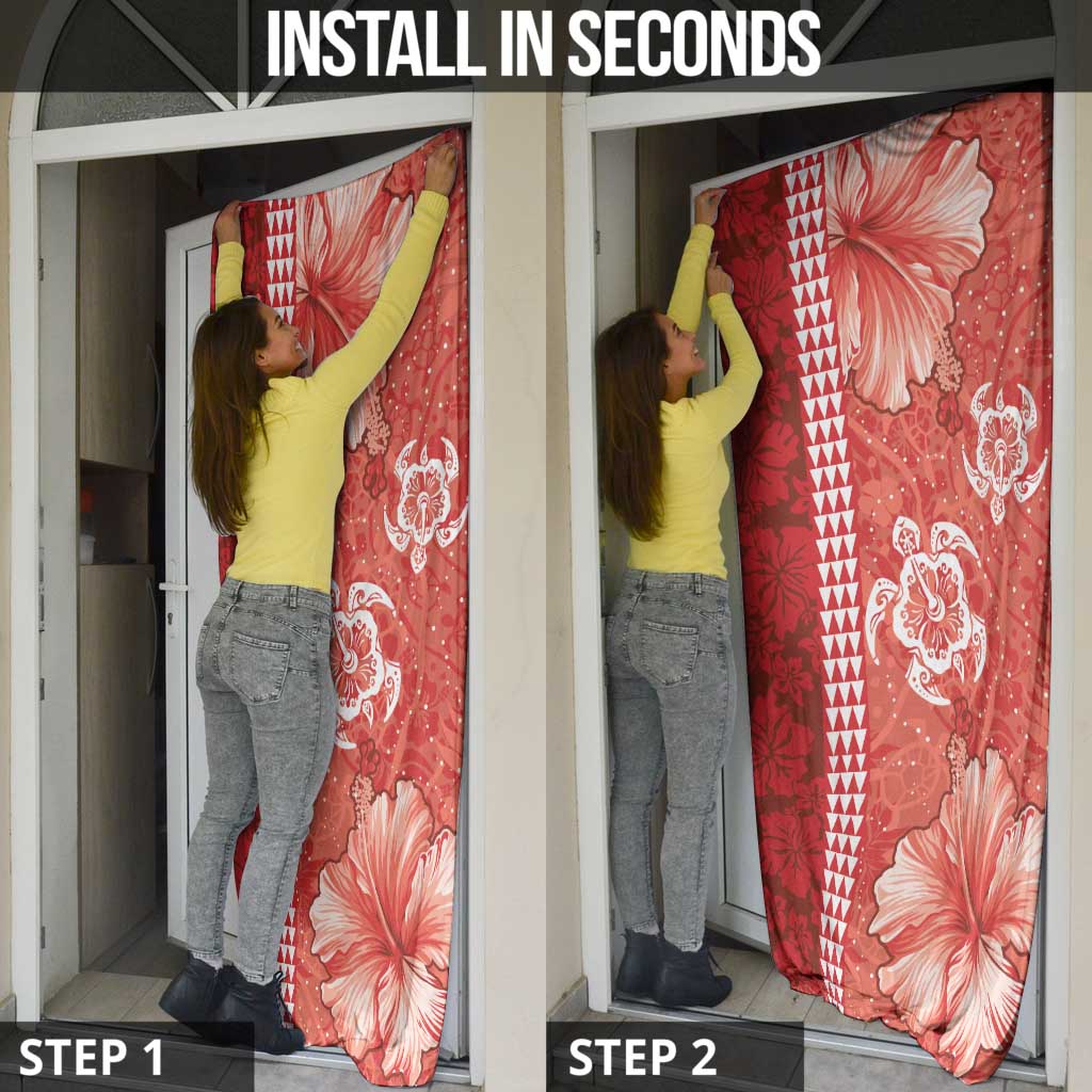 Red Hibiscus Turle Door Cover Hawaiian Style Tribal Tapa Pattern - Polynesian Pride