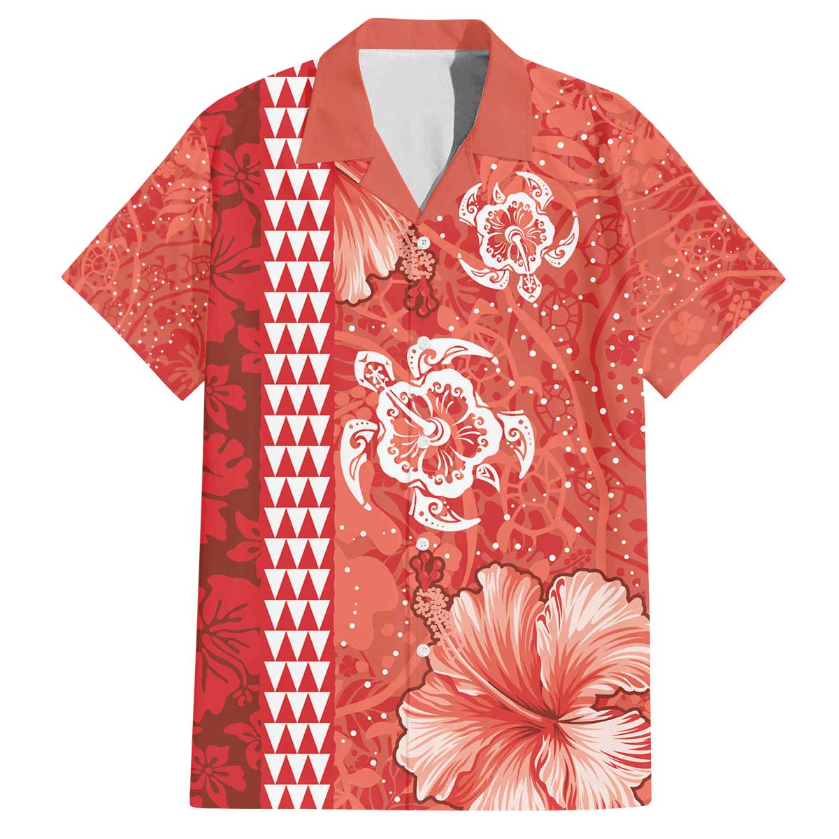 Red Hibiscus Turle Family Matching Off The Shoulder Long Sleeve Dress and Hawaiian Shirt Hawaiian Style Tribal Tapa Pattern