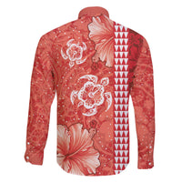 Red Hibiscus Turle Family Matching Off The Shoulder Long Sleeve Dress and Hawaiian Shirt Hawaiian Style Tribal Tapa Pattern