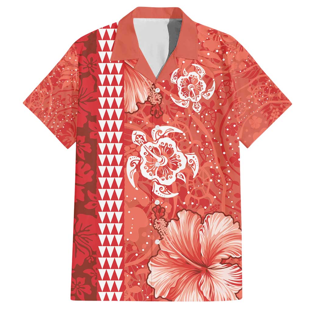 Red Hibiscus Turle Family Matching Short Sleeve Bodycon Dress and Hawaiian Shirt Hawaiian Style Tribal Tapa Pattern LT9 Dad's Shirt - Short Sleeve Red - Polynesian Pride