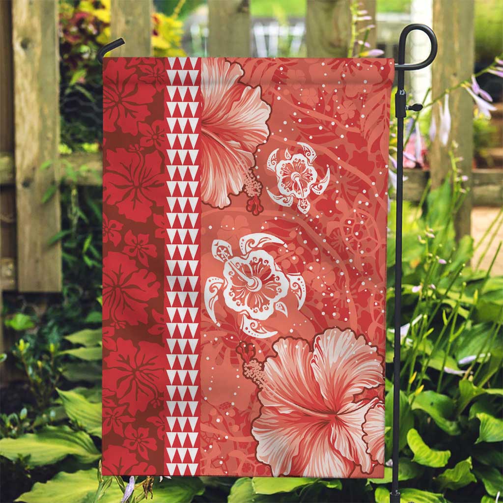 Red Hibiscus Turle Garden Flag Hawaiian Style Tribal Tapa Pattern