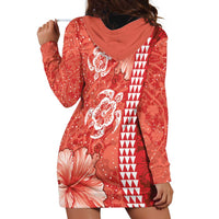 Red Hibiscus Turle Hoodie Dress Hawaiian Style Tribal Tapa Pattern