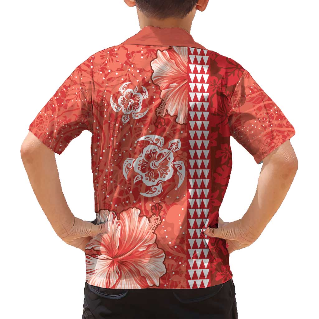 Red Hibiscus Turle Kid Hawaiian Shirt Hawaiian Style Tribal Tapa Pattern