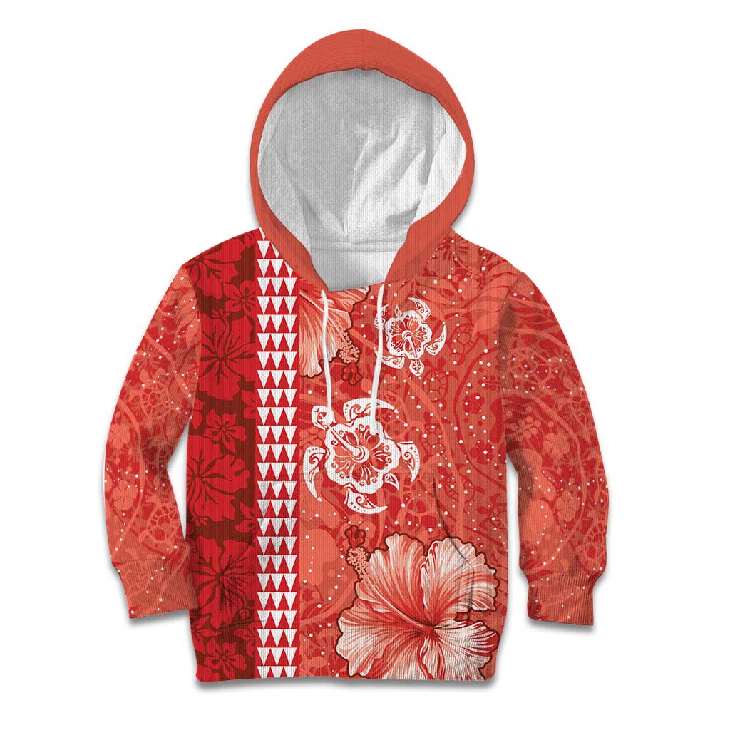 Red Hibiscus Turle Kid Hoodie Hawaiian Style Tribal Tapa Pattern