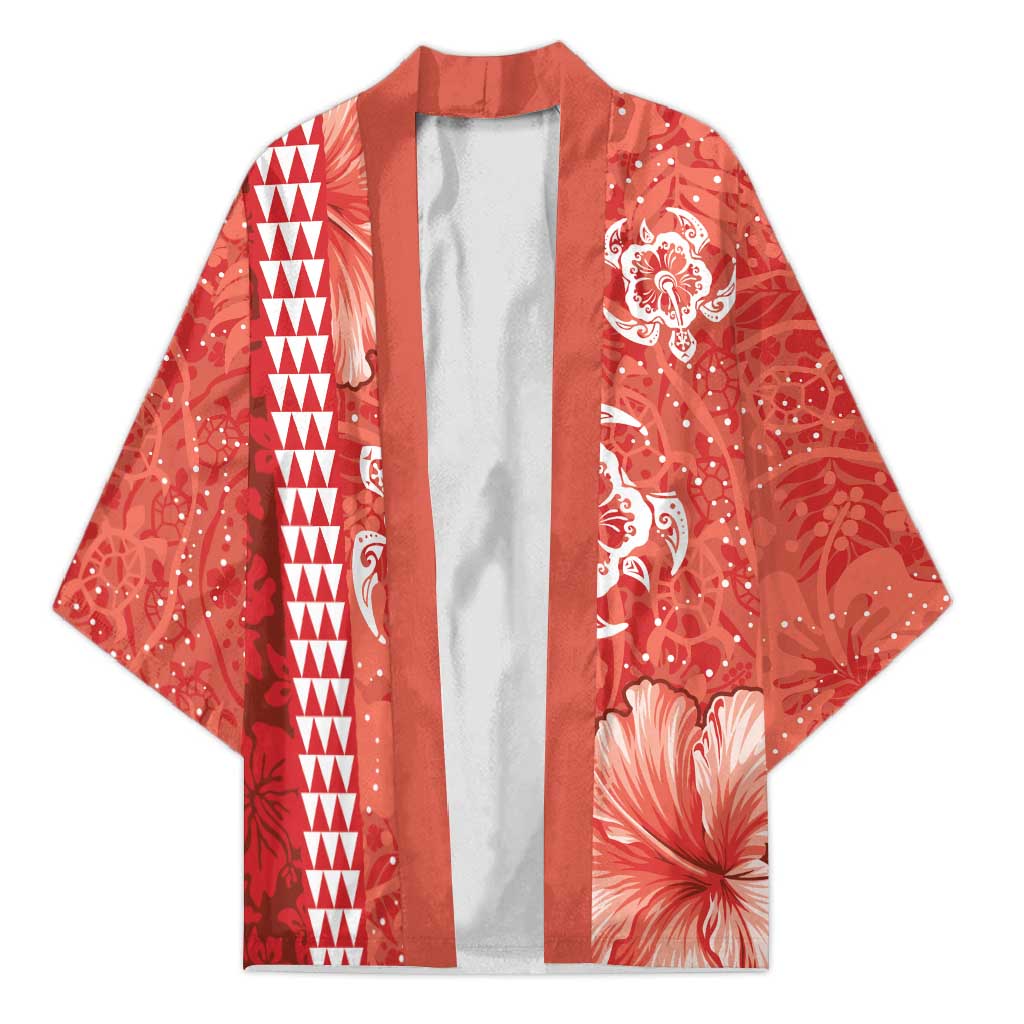 Red Hibiscus Turle Kimono Hawaiian Style Tribal Tapa Pattern - Polynesian Pride