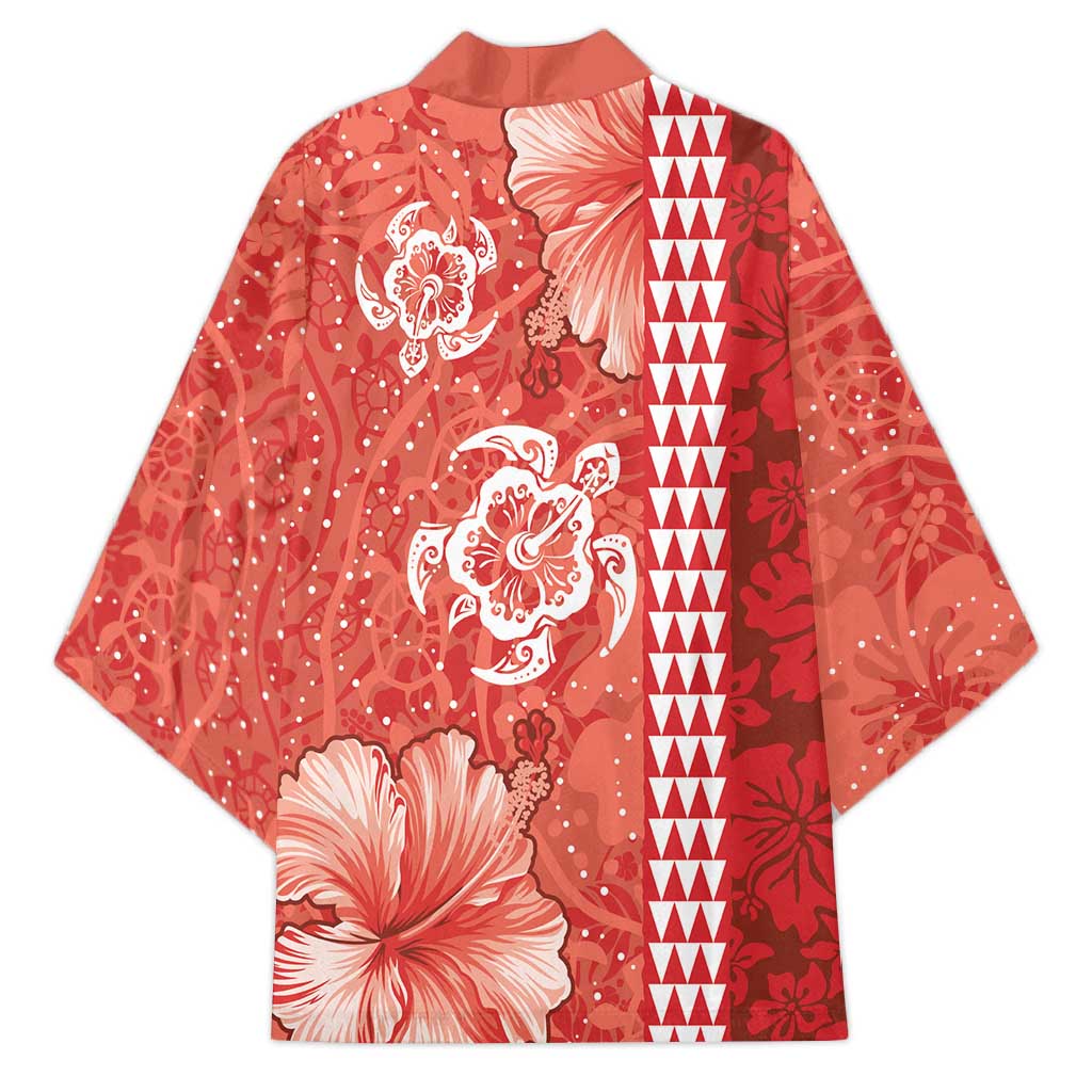 Red Hibiscus Turle Kimono Hawaiian Style Tribal Tapa Pattern - Polynesian Pride