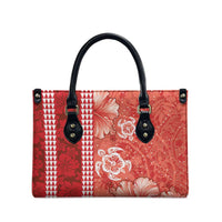 Red Hibiscus Turle Leather Bag Hawaiian Style Tribal Tapa Pattern - Polynesian Pride