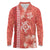 Red Hibiscus Turle Long Sleeve Polo Shirt Hawaiian Style Tribal Tapa Pattern