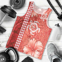 Red Hibiscus Turle Men Tank Top Hawaiian Style Tribal Tapa Pattern