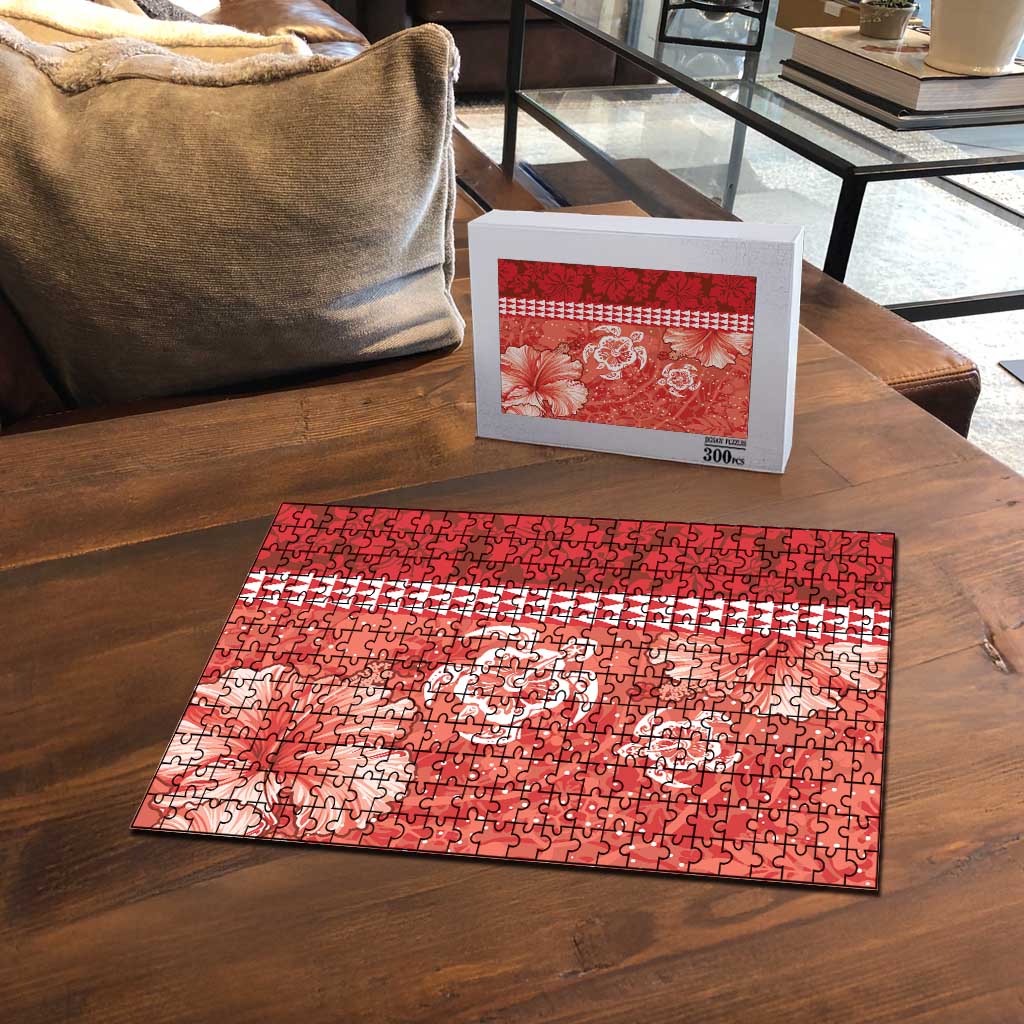 Red Hibiscus Turle Puzzle Hawaiian Style Tribal Tapa Pattern - Polynesian Pride