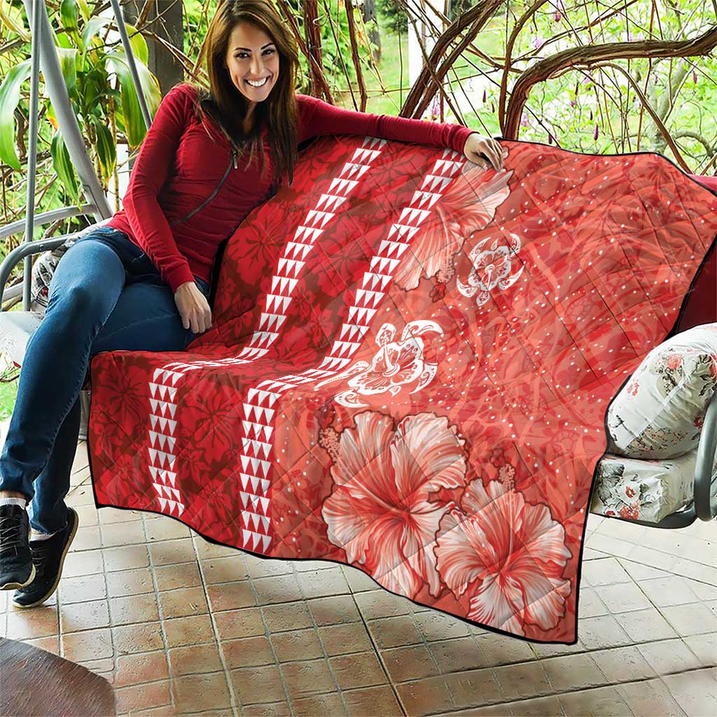 Red Hibiscus Turle Quilt Hawaiian Style Tribal Tapa Pattern