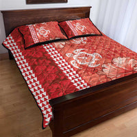 Red Hibiscus Turle Quilt Bed Set Hawaiian Style Tribal Tapa Pattern