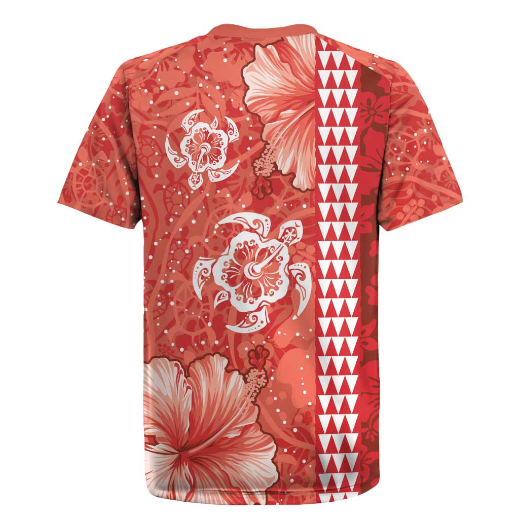 Red Hibiscus Turle Rugby Jersey Hawaiian Style Tribal Tapa Pattern