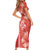 Red Hibiscus Turle Short Sleeve Bodycon Dress Hawaiian Style Tribal Tapa Pattern