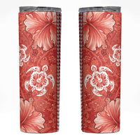 Red Hibiscus Turle Skinny Tumbler Hawaiian Style Tribal Tapa Pattern