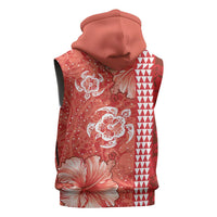 Red Hibiscus Turle Sleeveless Zip Hoodie Hawaiian Style Tribal Tapa Pattern - Polynesian Pride