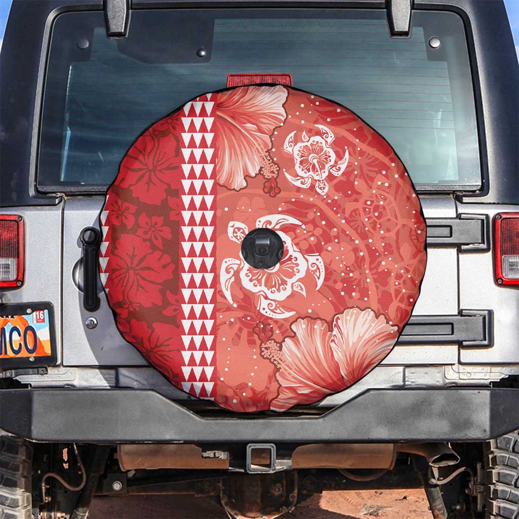 Red Hibiscus Turle Spare Tire Cover Hawaiian Style Tribal Tapa Pattern