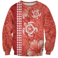 Red Hibiscus Turle Sweatshirt Hawaiian Style Tribal Tapa Pattern LT9 Unisex Red - Polynesian Pride