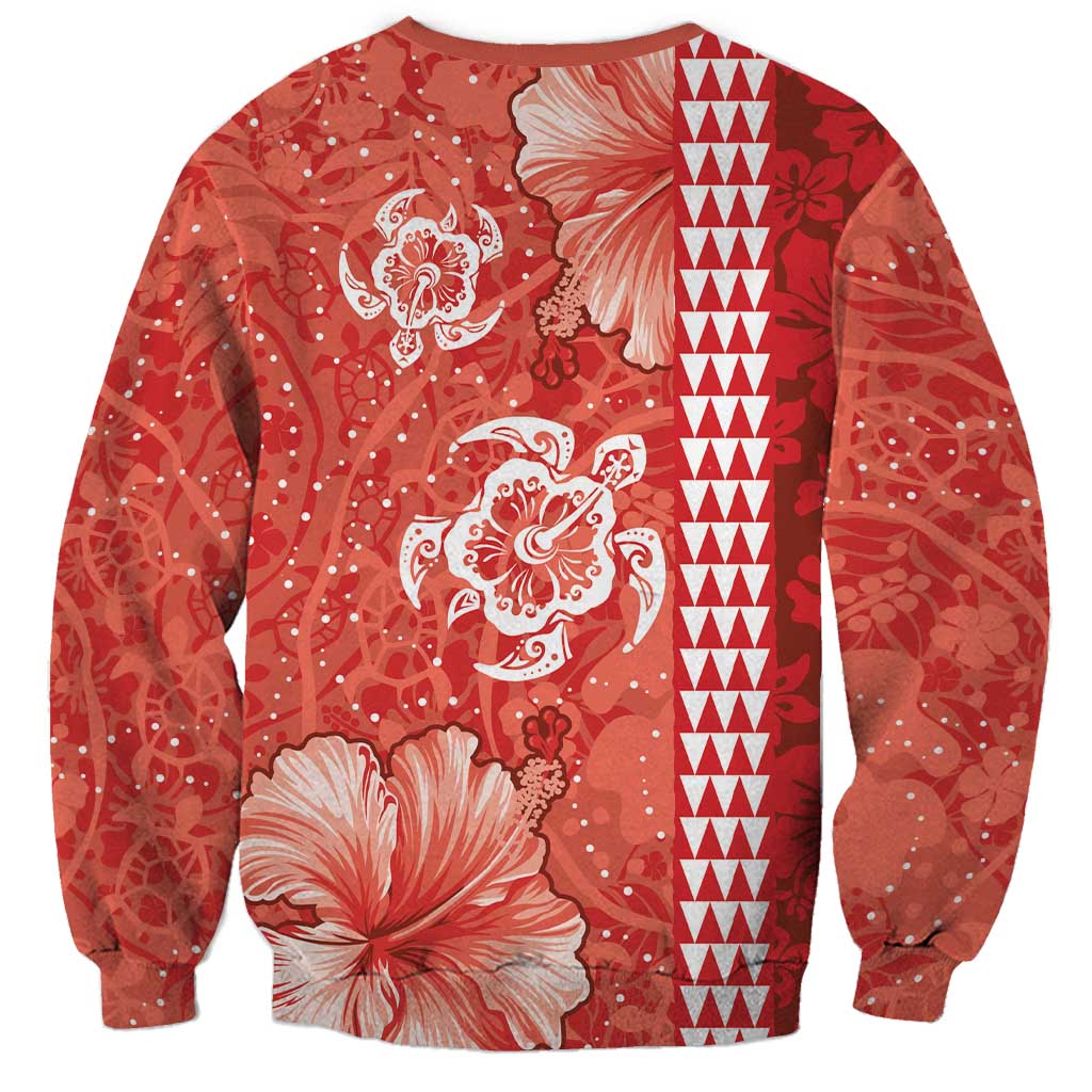 Red Hibiscus Turle Sweatshirt Hawaiian Style Tribal Tapa Pattern LT9 - Polynesian Pride