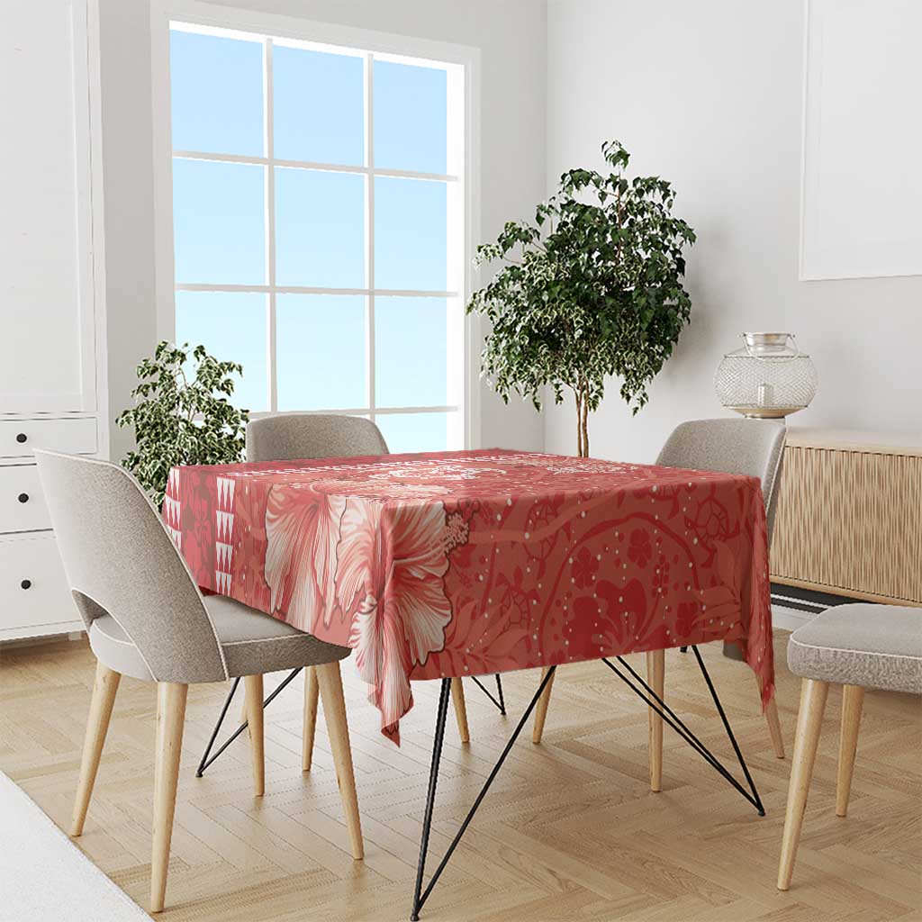 Red Hibiscus Turle Tablecloth Hawaiian Style Tribal Tapa Pattern