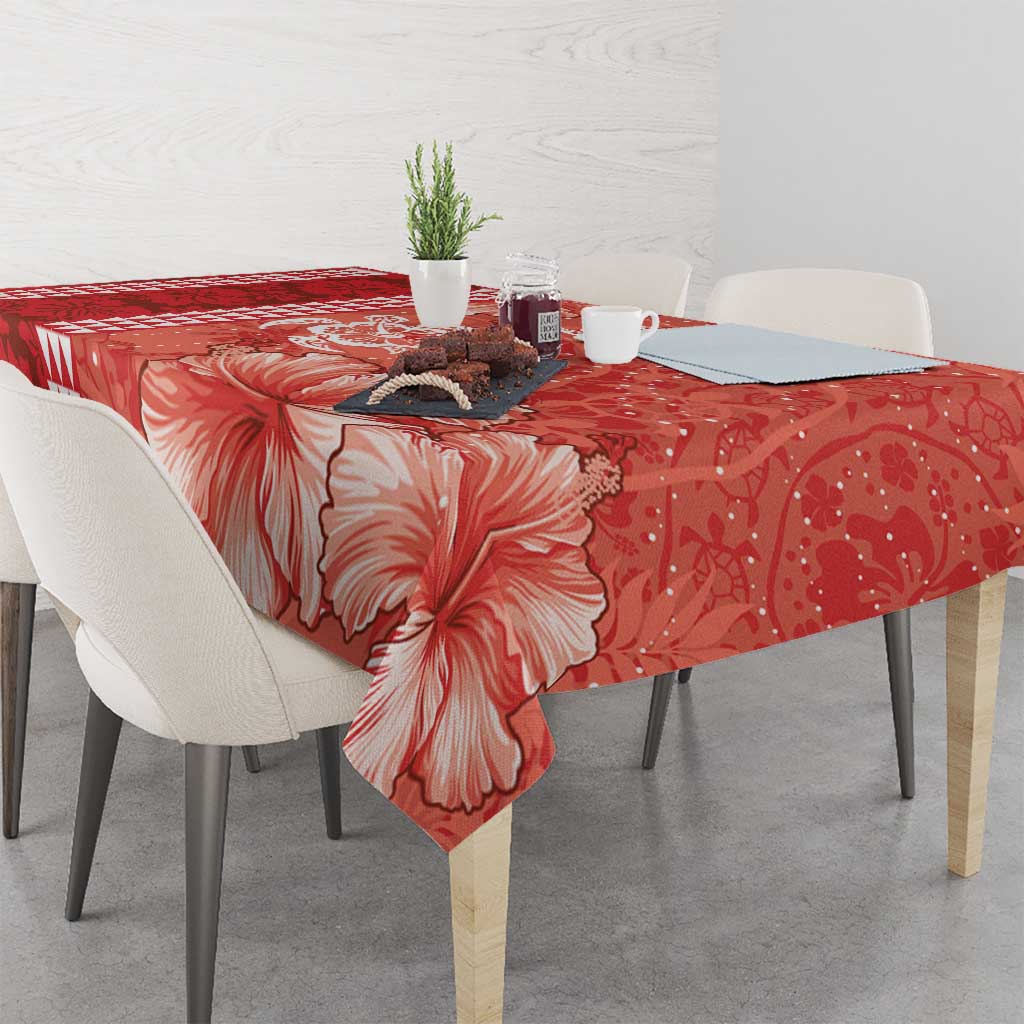 Red Hibiscus Turle Tablecloth Hawaiian Style Tribal Tapa Pattern