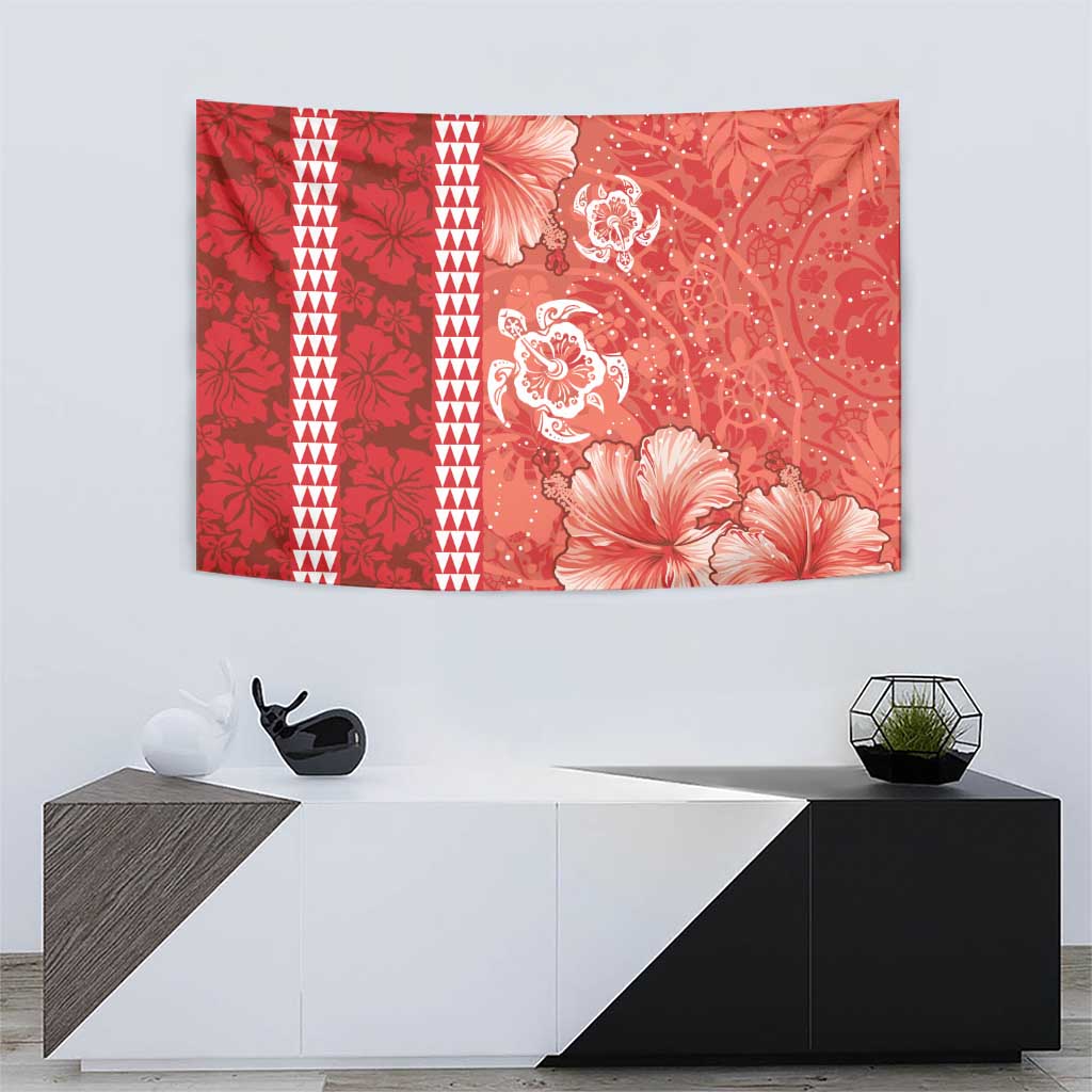 Red Hibiscus Turle Tapestry Hawaiian Style Tribal Tapa Pattern