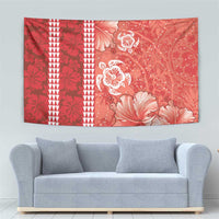 Red Hibiscus Turle Tapestry Hawaiian Style Tribal Tapa Pattern
