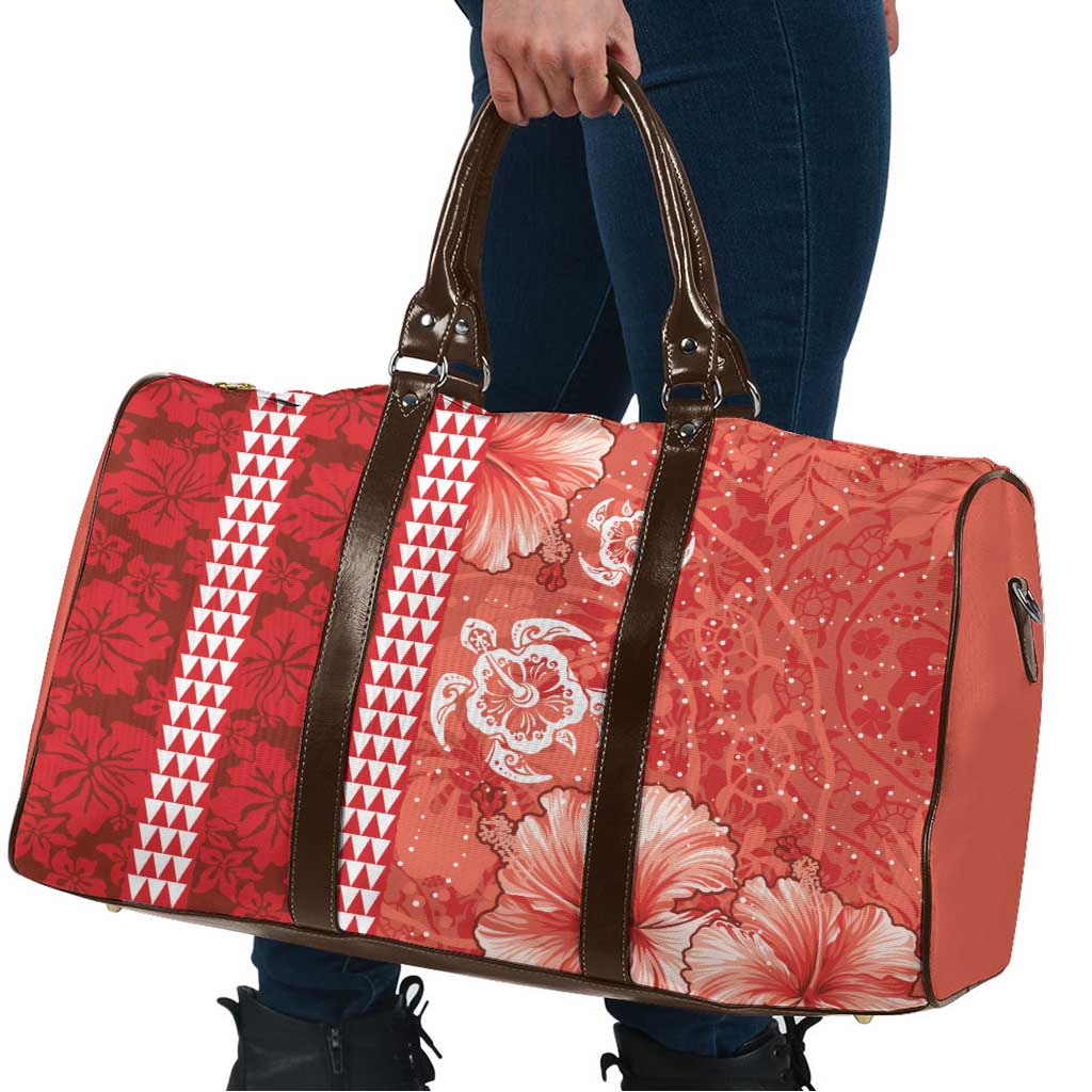Red Hibiscus Turle Travel Bag Hawaiian Style Tribal Tapa Pattern - Polynesian Pride