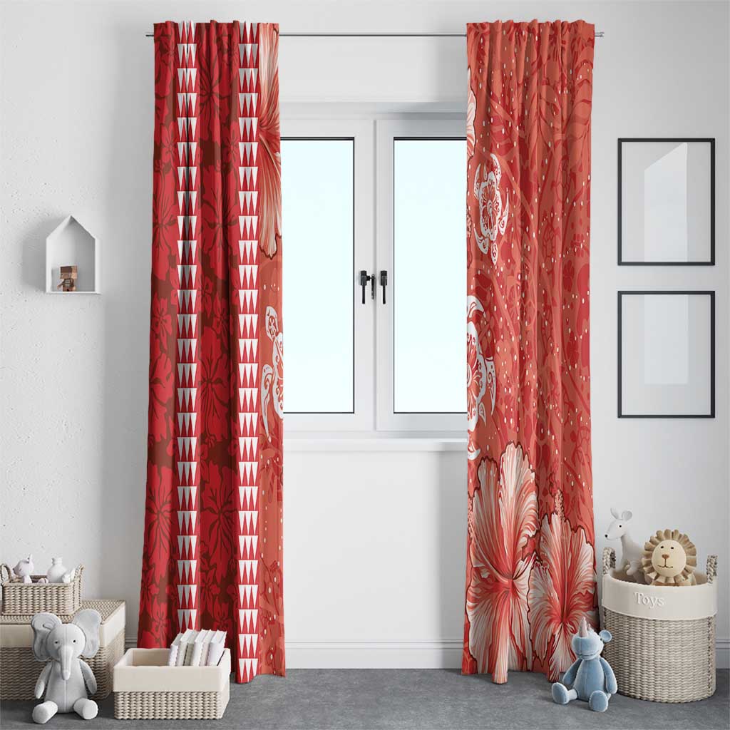 Red Hibiscus Turle Window Curtain Hawaiian Style Tribal Tapa Pattern
