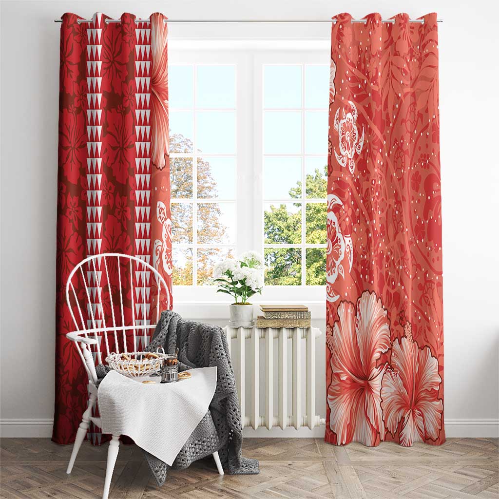 Red Hibiscus Turle Window Curtain Hawaiian Style Tribal Tapa Pattern
