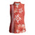Red Hibiscus Turle Women Sleeveless Polo Shirt Hawaiian Style Tribal Tapa Pattern