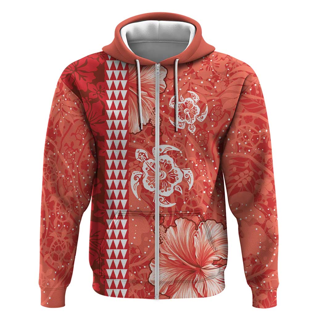 Red Hibiscus Turle Zip Hoodie Hawaiian Style Tribal Tapa Pattern LT9 Zip Hoodie Red - Polynesian Pride