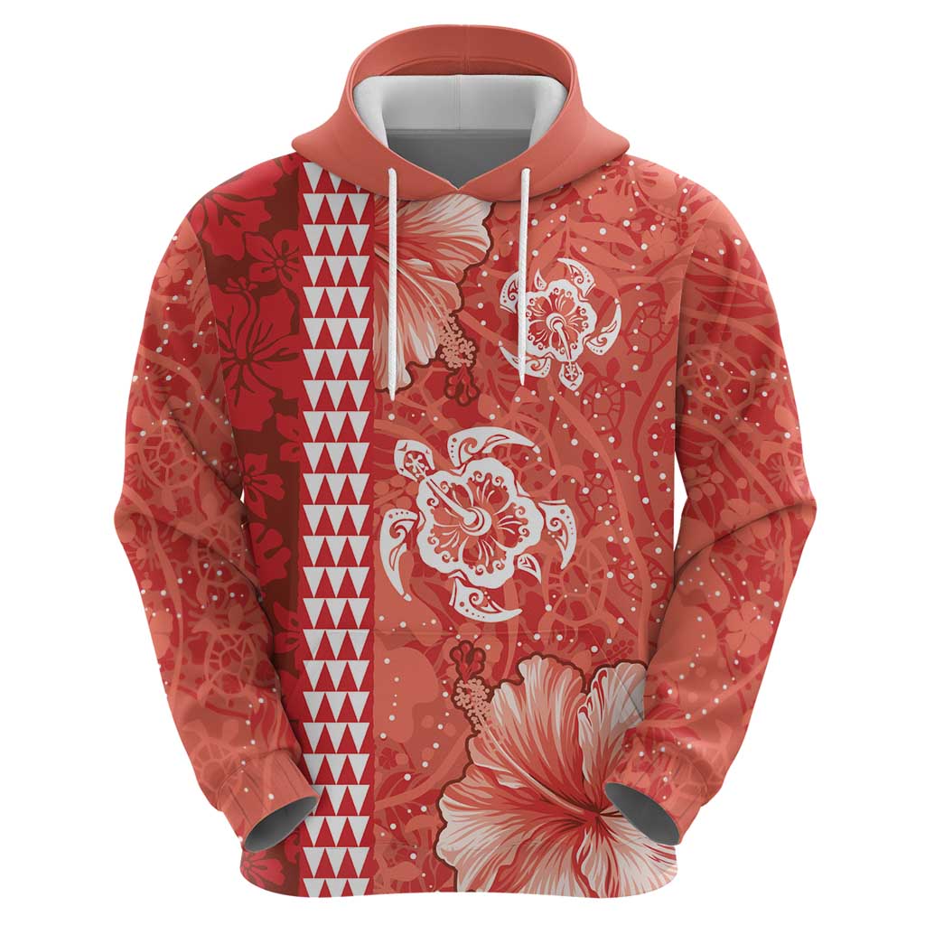 Red Hibiscus Turle Zip Hoodie Hawaiian Style Tribal Tapa Pattern