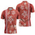 Red Hibiscus Turle Zipper Polo Shirt Hawaiian Style Tribal Tapa Pattern - Polynesian Pride