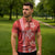 Red Hibiscus Turle Zipper Polo Shirt Hawaiian Style Tribal Tapa Pattern - Polynesian Pride