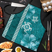 Teal Hibiscus Turle Apron Hawaiian Style Tribal Tapa Pattern - Polynesian Pride