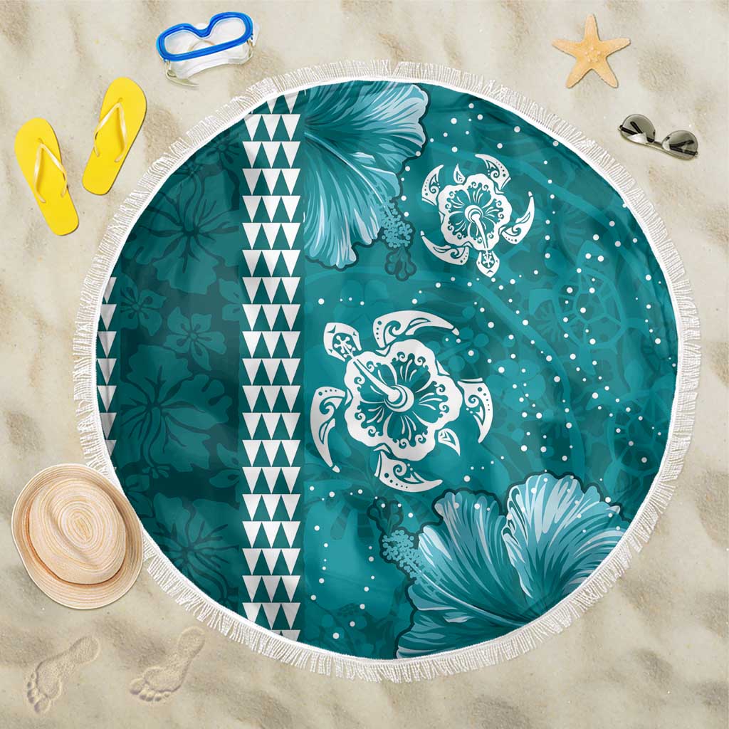 Teal Hibiscus Turle Beach Blanket Hawaiian Style Tribal Tapa Pattern LT9 One Size 150cm Teal - Polynesian Pride