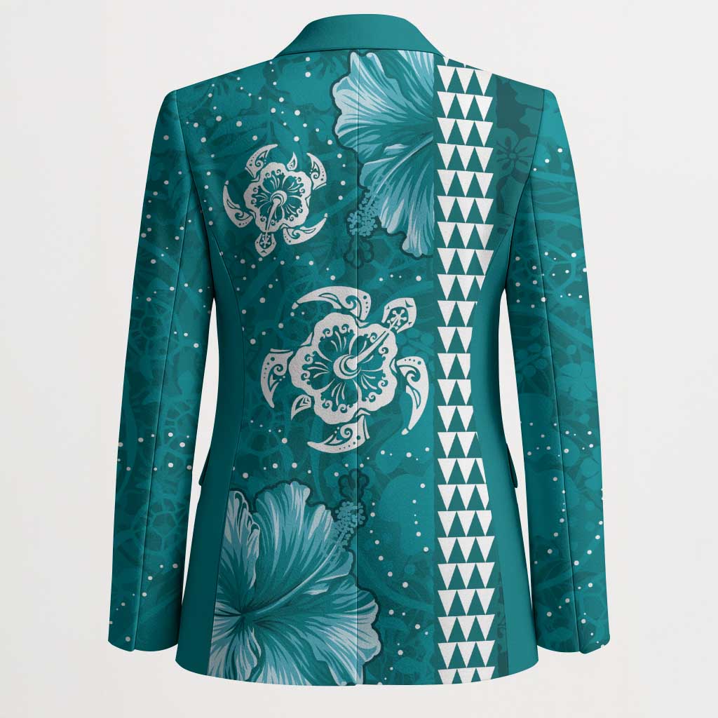 Teal Hibiscus Turle Blazer Hawaiian Style Tribal Tapa Pattern - Polynesian Pride
