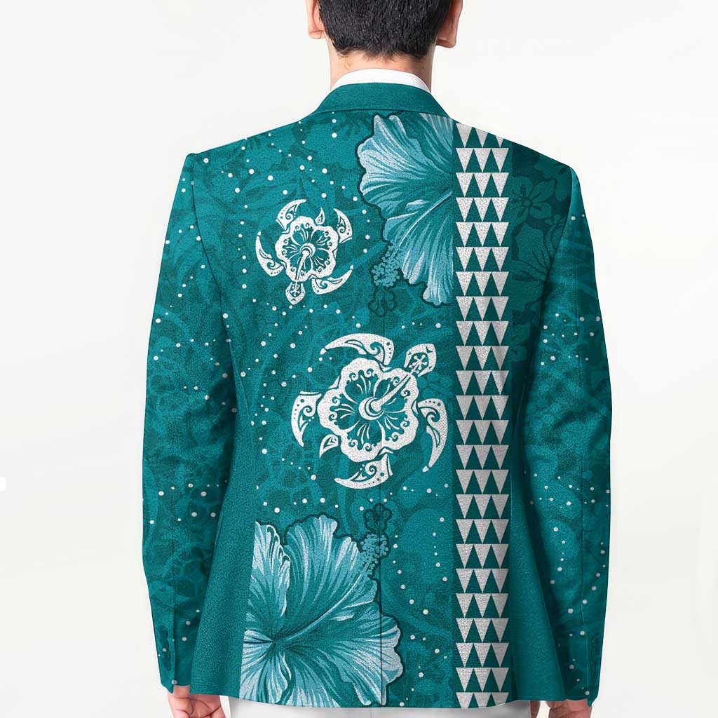 Teal Hibiscus Turle Blazer Hawaiian Style Tribal Tapa Pattern - Polynesian Pride