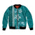 Teal Hibiscus Turle Bomber Jacket Hawaiian Style Tribal Tapa Pattern