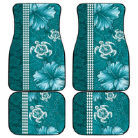 Teal Hibiscus Turle Car Mats Hawaiian Style Tribal Tapa Pattern