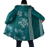 Teal Hibiscus Turle Cloak Hawaiian Style Tribal Tapa Pattern - Polynesian Pride